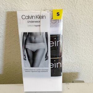 NEW Calvin Klein 3 Pack Hipster Logo Underwear S Black Gray White Cotton Stretch